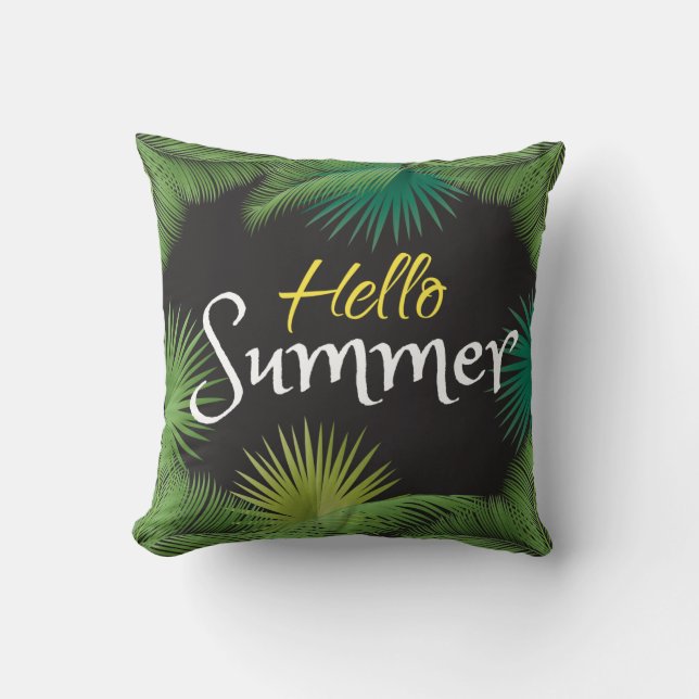 Hello Summer Tropical Palm Green Leafs Beach Party Kissen (Vorderseite)