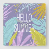 Hello Summer Tropical | Square Wall Clock Quadratische Wanduhr (Vorderseite)