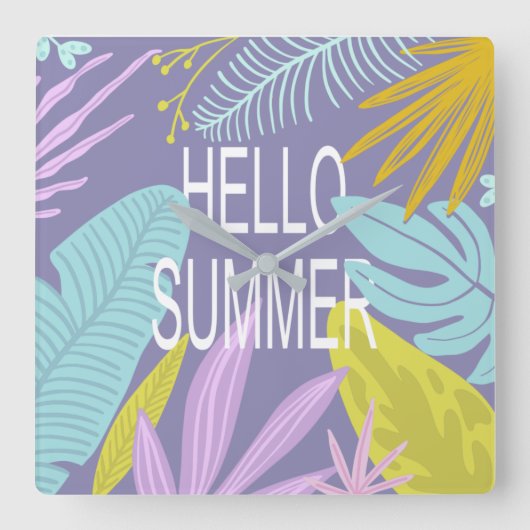Hello Summer Tropical | Square Wall Clock Quadratische Wanduhr (Vorderseite)