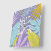 Hello Summer Tropical | Square Wall Clock Quadratische Wanduhr (Winkel)