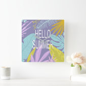 Hello Summer Tropical | Square Wall Clock Quadratische Wanduhr (Zuhause)