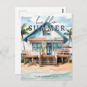 Hello Summer Watercolor Beach House Realty Postkarte (Vorne/Hinten)