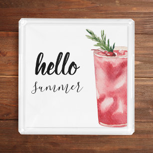 Hello Summer Watercolor Red Cherry Cocktail Acryl Tablett