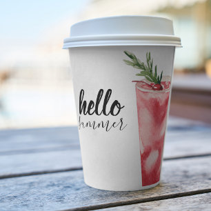 Hello Summer Watercolor Red Cherry Cocktail Pappbecher