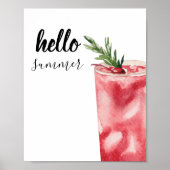 Hello Summer Watercolor Red Cherry Cocktail Poster (Vorne)