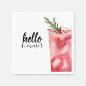 Hello Summer Watercolor Red Cherry Cocktail Serviette (Vorderseite)