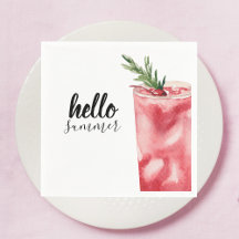 Hello Summer Watercolor Red Cherry Cocktail