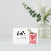 Hello Summer Watercolor Red Cherry Cocktail Visitenkarte (Stehend Vorderseite)