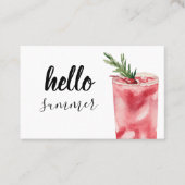Hello Summer Watercolor Red Cherry Cocktail Visitenkarte (Vorderseite)