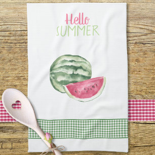 Hello Summer Watermelon Gingham Geschirrtuch