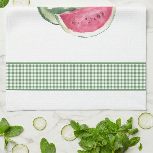 Hello Summer Watermelon Gingham Geschirrtuch (Gefaltet)
