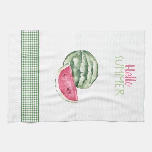 Hello Summer Watermelon Gingham Geschirrtuch (Horizontal)