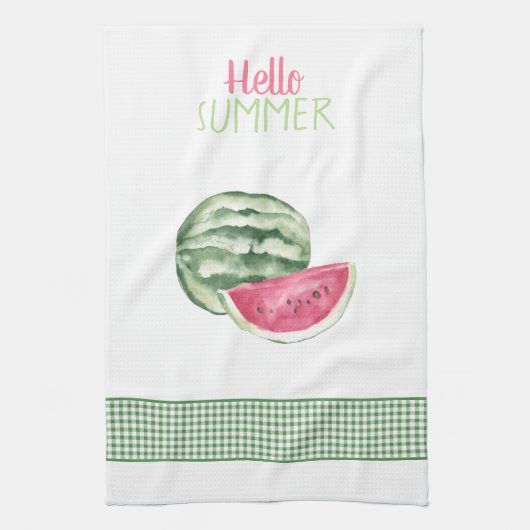 Hello Summer Watermelon Gingham Geschirrtuch (Vertikal)