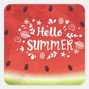Hello Summer Watermelon Quadratischer Aufkleber