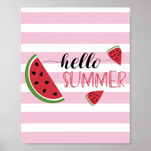 Hello Summer Watermelon Slices Niedlich Pink White Poster (Vorne)
