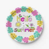 Hello Summer Word Art Tropical Palms 7" Pappteller (Vorderseite)