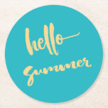 Hello Summer Yellow Blue Modern Script Runder Pappuntersetzer<br><div class="desc">Es ist Zeit,  "Hallo Sommer" zu sagen. Bringen Sie die Sommerfeste mit: Partys am Pool,  Partys am Strand,  Cocktail-Partys,  Grillgerichte und Picknick im Park! Gönnen Sie Ihrem Gast ein herzliches Willkommen in diesem Design.</div>