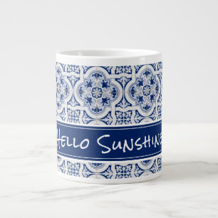 HELLO SUNSHINE Blue & White Sicilian Tile Jumbo-Tasse