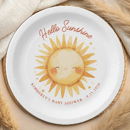 Hello Sunshine Boho Gender Neutral Sun Baby Shower Pappteller