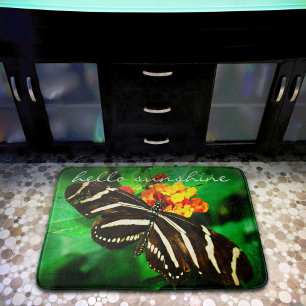 Hello Sunshine Zitat Schwarz-weiß Butterfly Foto Badematte