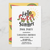 Hello Sweet Summer Watermelon Pool Party Bday Einladung (Vorne/Hinten)