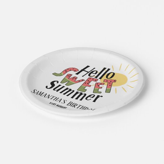 Hello Sweet Summer Watermelon Pool Party Bday Pappteller (Schrägansicht)