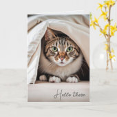 Hello Tabby Cat Under Blanket Karte (Gelbe Blume)