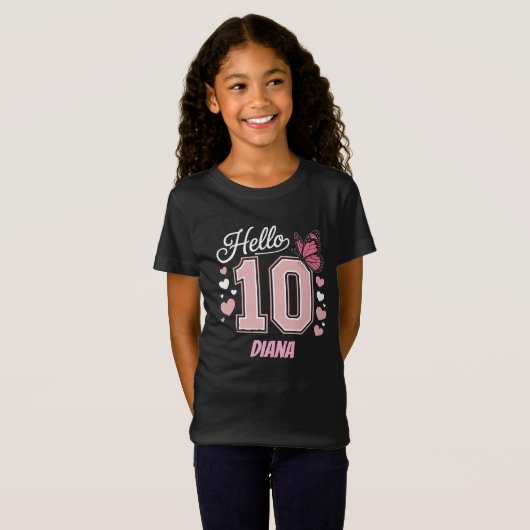Hello Ten Double 10th Birthday Girl Personalisiert T-Shirt (Vorne ganz)