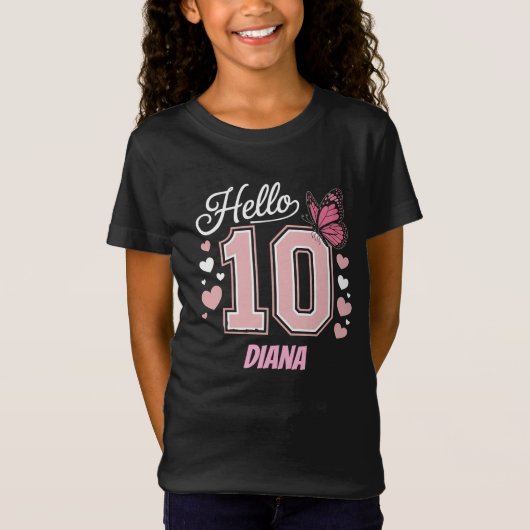 Hello Ten Double 10th Birthday Girl Personalisiert T-Shirt (Vorderseite)