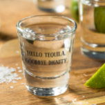 Hello Tequila Goodbye Dignity Funny Drink Schnapsglas<br><div class="desc">Dieses Design wurde mithilfe von digitaler Kunst erstellt und kann in dem Bereich personalisiert sein, der zur Verfügung gestellt wird, oder indem Sie den Klick wählen, um weitere Optionen anzupassen und den Namen, die Initialen oder die Wörter zu ändern. Sie können auch die Textfarbe und den Textstil ändern oder den...</div>