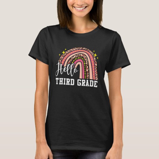 Hello Third Grade 3rd Grade Rainbow Leopard Back T T-Shirt (Vorderseite)