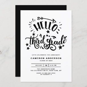 Hello Third Grade Black Second Grade Abschluss Einladung