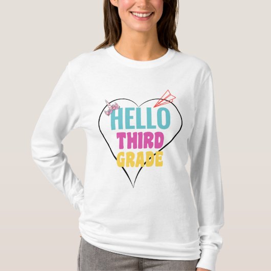 Hello Third Grade| Farbiges Design für die dritte T-Shirt (Vorderseite)