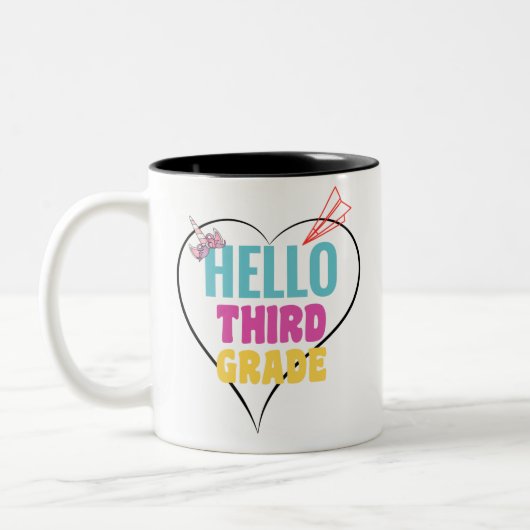 Hello Third Grade| Farbiges Design für die dritte Zweifarbige Tasse (Links)