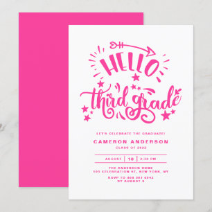 Hello Third Grade   Rosa Abschluss zweiter Klasse Einladung