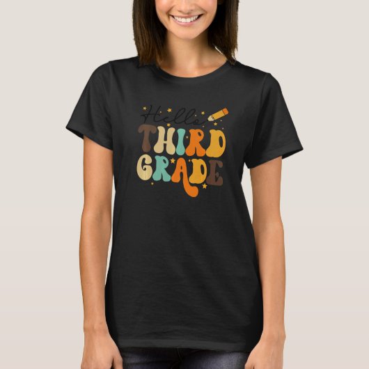 HELLO THIRD GRADE TEACHER KIDS BACK TO SCHOOL RETR T-Shirt (Vorderseite)