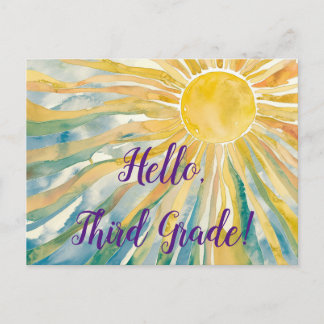 Hello Third Grade Watercolor Postcard Postkarte