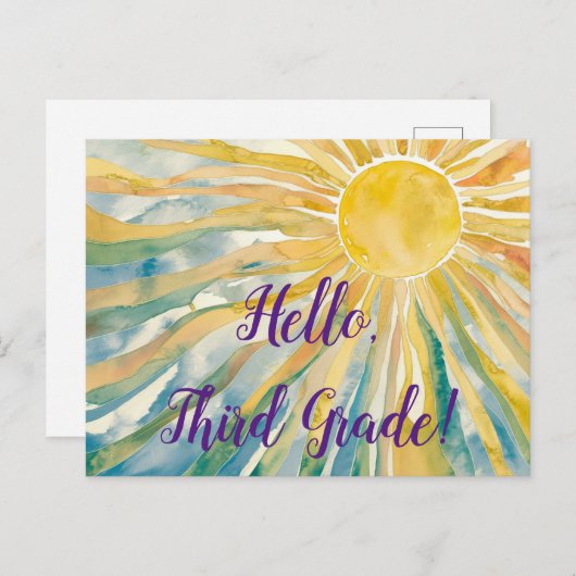 Hello Third Grade Watercolor Postcard Postkarte (Vorne/Hinten)