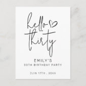 Hello Thirty Birthday Minimal Schwarz-weiß Modern Postkarte (Vorderseite)