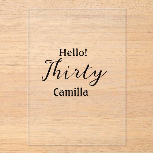 Hello thirty birthday name simple minimal elegant acryleinladungen (Vorderseite)