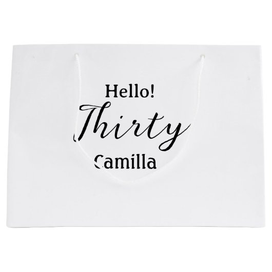 Hello thirty birthday name simple minimal elegant große geschenktüte (Vorderseite)