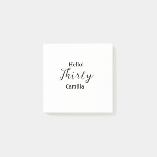 Hello thirty birthday name simple minimal elegant  post-it klebezettel (Vorderseite)
