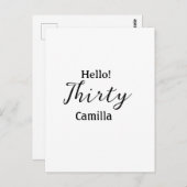 Hello thirty birthday name simple minimal elegant postkarte (Vorne/Hinten)