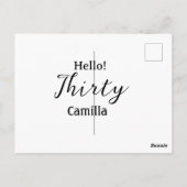 Hello thirty birthday name simple minimal elegant postkarte (Rückseite)