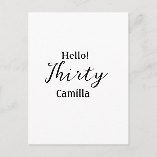 Hello thirty birthday name simple minimal elegant postkarte (Vorderseite)