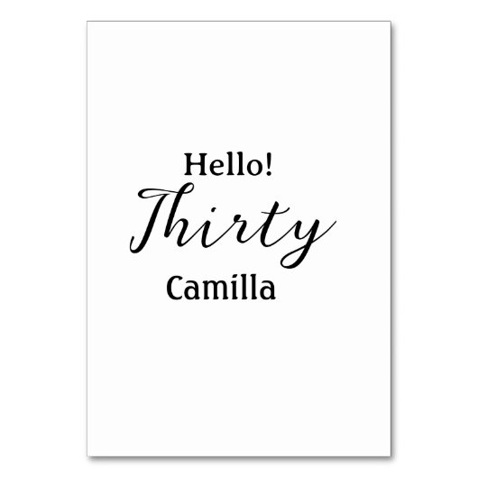 Hello thirty birthday name simple minimal elegant tischnummer (Vorderseite)