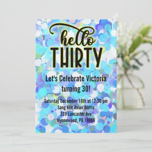 Hello Thirty - Blue Einladung (Stehend Vorderseite)