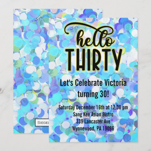 Hello Thirty - Blue Einladung (Vorne/Hinten)