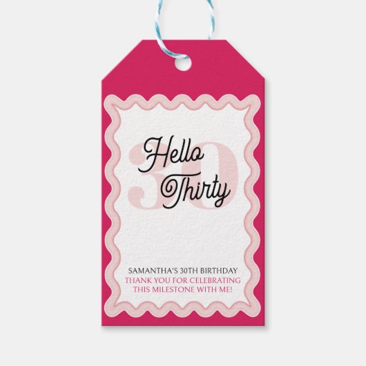 Hello Thirty Curvy Groovy 30. Geburtstag Geschenkanhänger (Vorderseite)