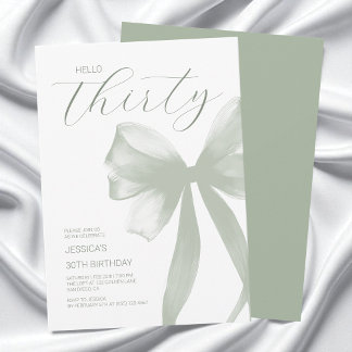 Hello Thirty Elegant Green Bow 30. Geburtstag Part Einladung